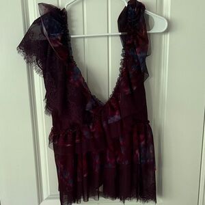 Anthropologie Burgundy and Black Lace Blouse